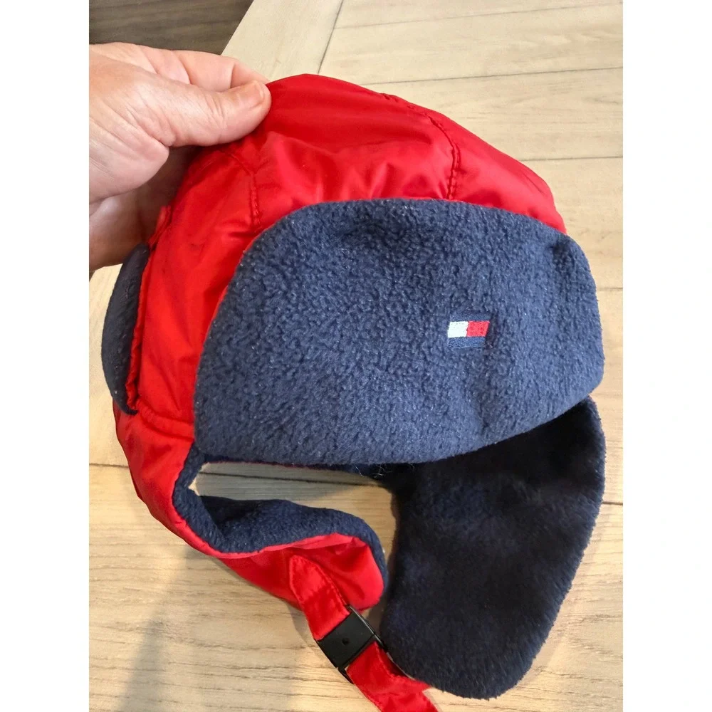 Tommy Hilfiger Boys Red Navy Blue Fleece Lined Trapper Hat One Size Winter‎ Cap